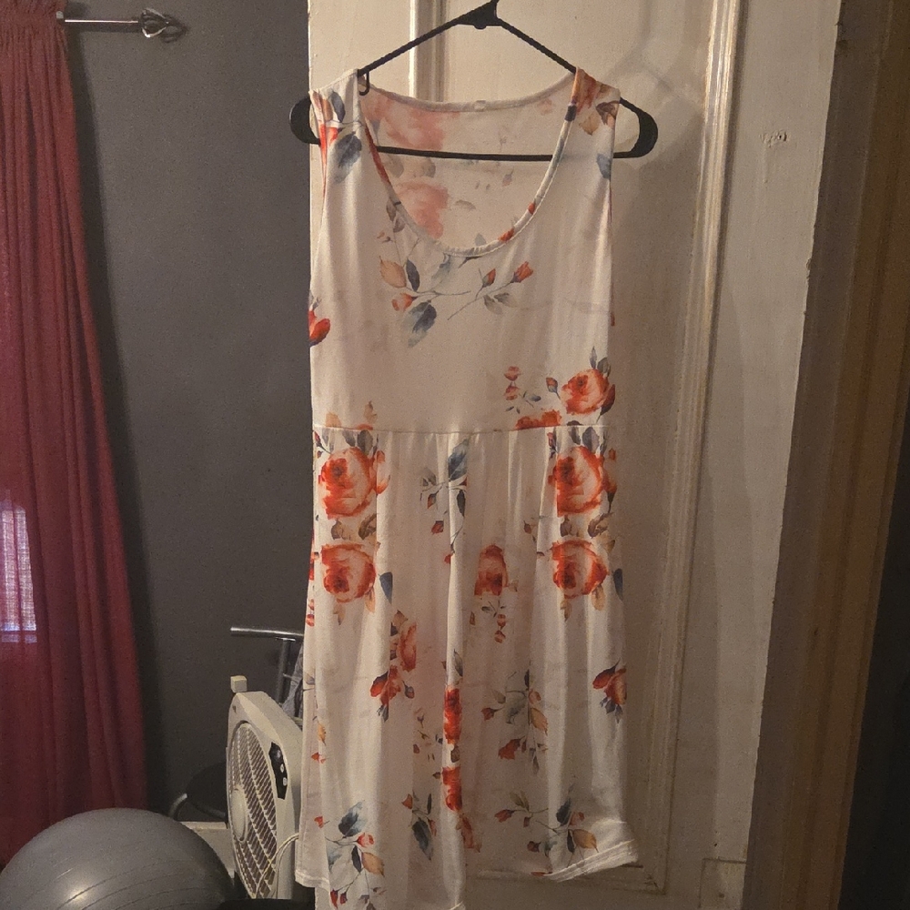 Amazon Essentials White and Red Floral Midi Dress